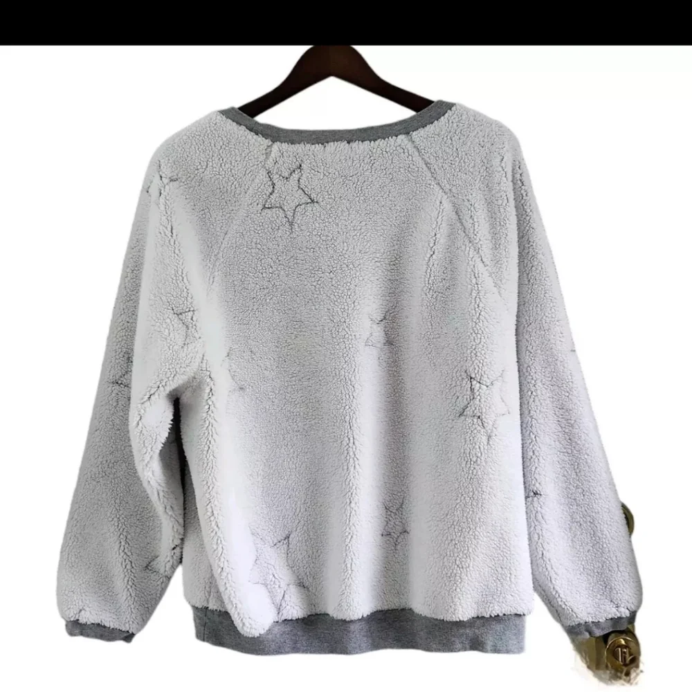 Dylan by True Grit Sherpa Snow Star Crew Sweater Winter White Women Size Small - Picture 5 of 6